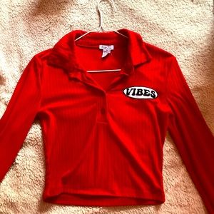 Red long sleeve crop top embroidered patch rue 21 slightly used